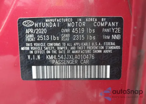 2020 Hyundai Sonata Hybrid/Limited from USA, damaged, VIN KMHL54JJXLA010476